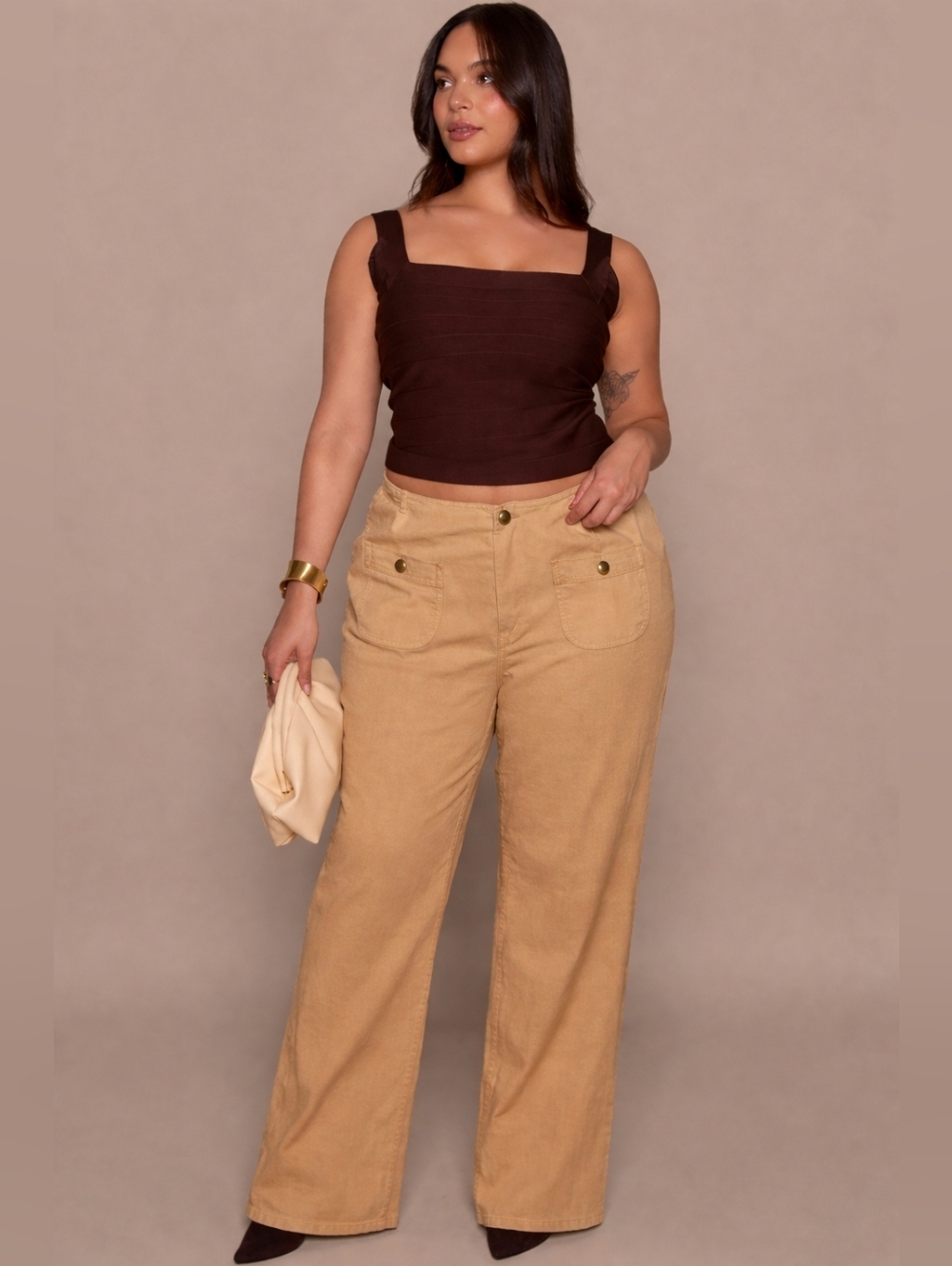 OPHELIA ROE High-Rise Wide-Leg Denim Pants in Tan NWT